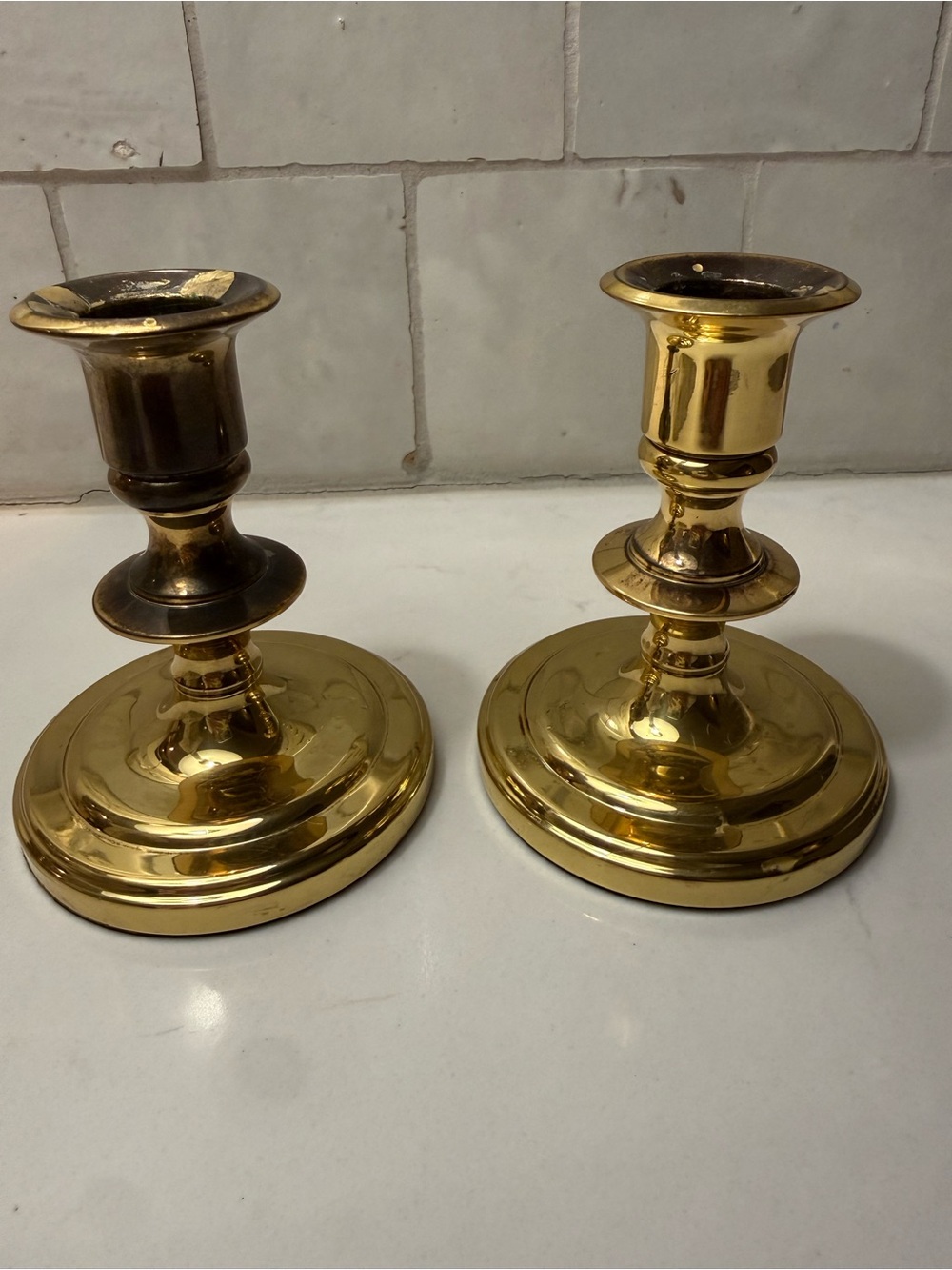 Baldwin Brass Candle Holders - Gold Pair